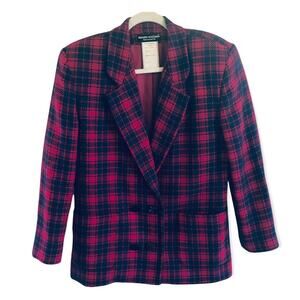 Bernard Holtzman 80s Vintage Fuschia & Blue Plaid Wool Double Breasted Blazer 8